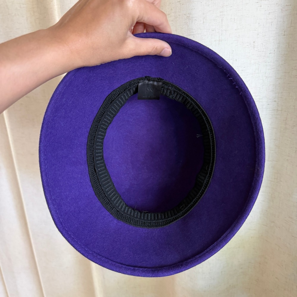 Purple 100% Wool Cloche Hat Large Side Flower Accent Flapper Gatsby 1920s Style - Picture 6 of 7